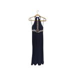 XScape  Crystal Embellished Halter Cut Out Dress Navy Blue Womens 8 Prom Formal Photo 2