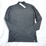 T Tahari  Womens Mock Neck Sweater Top Size L Dark Grey Soft Knit Metallic Logo Photo 0