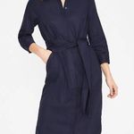 Boden US 4 Navy Shirt Dress Linen Belted Midi Button Down NEW Blue Photo 0