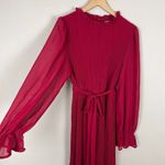 Anrabees Midi Dress XL Maroon Pleated Long Puff Sleeve Ruffle A Photo 6