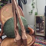 Sam Edelman Taylan Tan Leather Fringe Pull On Tall Stacked Heel Boots Photo 4