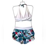 SHENHE Women's Tropical Floral 2 Piece Swimsuit Bikini Set Halter White Small S Photo 3