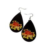 Sunflower and Pumpkins Leather Drop Shaped Earrings Yellow Photo 1