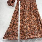 Beach Lunch Lounge Smocked Midi Dress Animal Print Long Sleeve Casual XL Brown Photo 3
