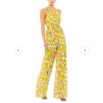 Ieena for Mac Duggal Crossed Halter Tie Waist Floral Jumpsuit Size 6 Yellow Photo 2