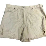 American Eagle High-Waisted Distressed Denim‎ Shorts in Cream White with Raw Hem Detail F4 Photo 0