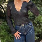 Anthropologie Anthropology silver gray metallic balloon sleeve classy v-neck blouse / fits like an xs Photo 0