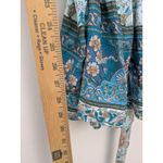 BloomChic Teal Boho Crossover Blouse Floral Peplum Tie Belt Hippie V Photo 9