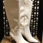 EXPRESS NEW WITH TAG  Faux Leather Heeled Stovepipe Boots WHITE Crocodile Style Photo 0