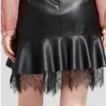 Who What Wear Black Faux Leather Mini Skirt with Ruffle Lace Hem Photo 1