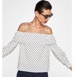ZARA  Off Shoulder Linen Blend Polka Dot Top Xs Photo 0