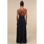 Lulus NWOT  Event Ready Navy Backless Lace-Up Maxi Dress Wedding Bridesmaid Sz M Photo 2