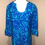 Aryeh  Bell Sleeve Skimmer A-Line Dress Turquoise Royal Blue Size L Photo 4