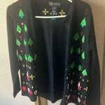 Festive all points Black Cardigan with Colorful Tree and Heart Design small Photo 0
