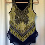 Iz Byer Blouse Tank Top Women’s Medium Floral Boho V-Neck Handkerchief Edge Blue Photo 4