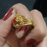Vintage coral tigers eye gold ring size 8 Red Photo 2