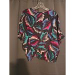 Cherry Hill Black Floral Leaf Print Blouse, Women's Medium Top, Fringe Top Photo 1