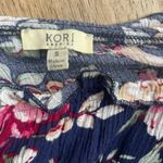 Kori America  Navy Floral Off Shoulder Romper S Boho Ruffle Festival Beach Vacay Photo 1