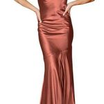 Revelry Kimora Satin Dress Lace Up Back Bridal Cowl Neck Wedding Copper Brown 0 Photo 0