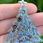 Vintage Blue & Silver Christmas Tree Brooch/Pin Blue Rhinestones Multiple Photo 3