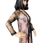 Boutique Sexy Long Black Lace Scalloped satin ribbon closing Robe size small Photo 6