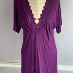 Full Tilt bright purple dolman sleeve deep V neck top with lace trim Photo 0