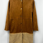ZARA Coat Womens Cognac Suede Oversized with Faux Fur Trim Size Small Photo 0