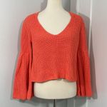 Free People XS Orange Damsel Cropped Bell Sleeve V-Neck Sweater Photo 3