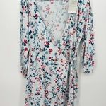 Garnet Hill Green Cotton by Blue Floral Wrap Front Dress Knee Length XL NWT Photo 0