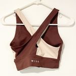 Wilo Size Small Brown Cream VNeck Crossed Back Bra Athletic Workout Photo 4