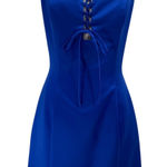 Vintage 90s Halter Neck Lace Up Bodice Mini Dress Satin Royal Blue NEW Womens 4 Photo 0