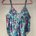 Cinema Etoile Vintage Satin Tank Top French Cut Blue Floral Lace Embroidered Size M Photo 3