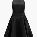 COMMENSE Satin Knotted Doule Pockets Open Back Pleated Mini Dress Medium Black Photo 0