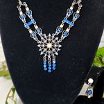 Silver Gunmetal Royal Blue Pendant Necklace and Earrings Set Photo 2