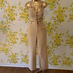Pinstripe pants and crop top matching set two piece pant set size M Tan Size M Photo 14