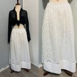 ZARA New High Waisted White Bohemian Embroidered Eyelet Lined Midi Skirt Size M Photo 14