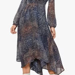 Mint Velvet Sheer Snake Print Fit & Flare Trapeze Asymmetrical Midi Dress 18 Blue Photo 0