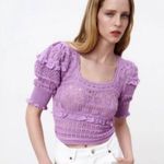 ZARA Pointelle Knit Lilac Top Size Small Photo 0