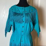 VINTAGE LILIA GUILTY WESTERN TEAL FRINGE MAXI DRESS Blue Size M Photo 2