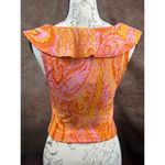 ZARA Sleeveless Stretch Summer Jacquard Paisley Ruffle Top Orange Yellow size S Photo 7