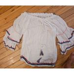 Surf Gypsy Zigzag Trim Tunic Top Swimwear Cover-Up Long Sleeve Women White SZ M Photo 2