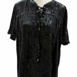 POL Black Crushed Velvet Lace-Up Women's Top Photo 0