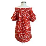 Anthropologie  Whit Two Off The Shoulder Red & White Banana Leaf Pattern Size XS Photo 4