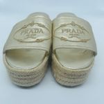 Prada Gold leather logo embroidered accent slide espadrille sandal EU 39 Photo 2