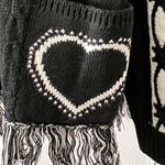 Desigual NWT  Jers Brixton Fringe Patterned Black Ivory Sweater Heart Pocket XL Photo 8