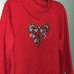 Vintage heart embroidered sweater Coldwater Creek, Red, Sweater, Floral Grandma Size L Photo 3