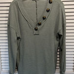 BTFBM Green Thermal Long‎ Puff Sleeve Top Big Buttons Size Medium Crew Soft Photo 0