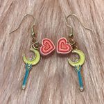 Moon Wands & Retro Pink Hearts Earrings Photo 1