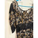 Free People Floral Mini Dress Lace Trim Puff Sleeve Tie Back Black Gold 4 Photo 2