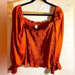 A New Day Orange Smocked Ruffled Sleeve Blouse NWOT ruffles square neckline boho Photo 0